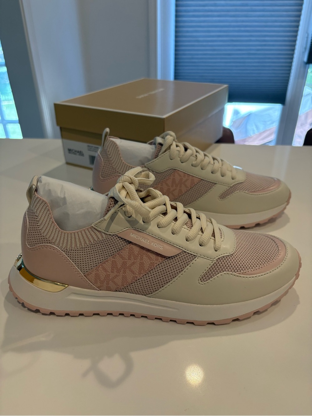 Michael Kors Pink and Cream Mesh Knit Runner Sneakers